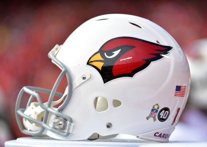 Nov 11, 2018; Kansas City, MO, USA; A general view of a Arizona Cardinals helmet during the game against the Kansas City Chiefs at Arrowhead Stadium. The Chiefs won 26-14.